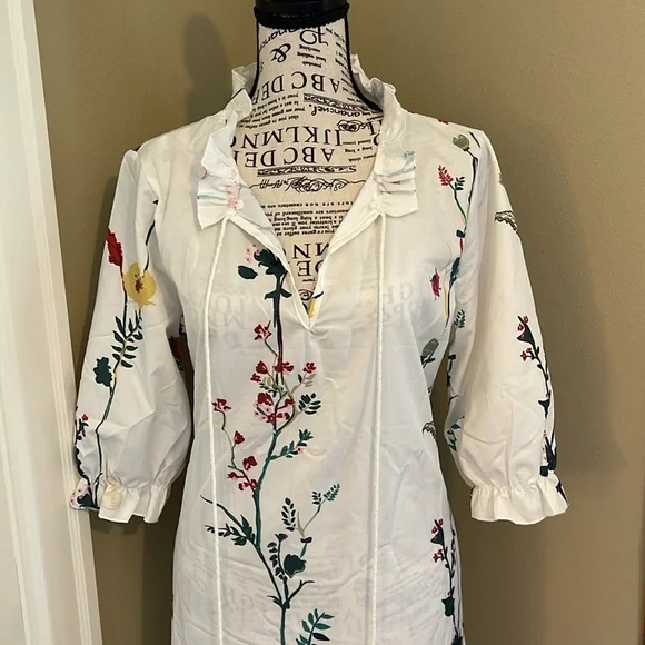 Cream Colored Floral Print Maxi Dress, Size L - Picture 2 of 5